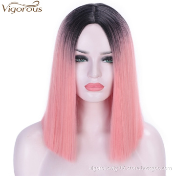 Vigorous Straight Short Blunt Cut Bob For Black Women 2 Tone Ombre Color Middle Part  Brazilian Cosplay Wig Wholesale Price